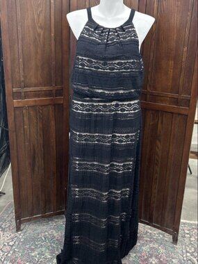 Jessica Howard Black Lace Maxi Gown Dress 18 NWT Halter Stretchy Wedding Guest